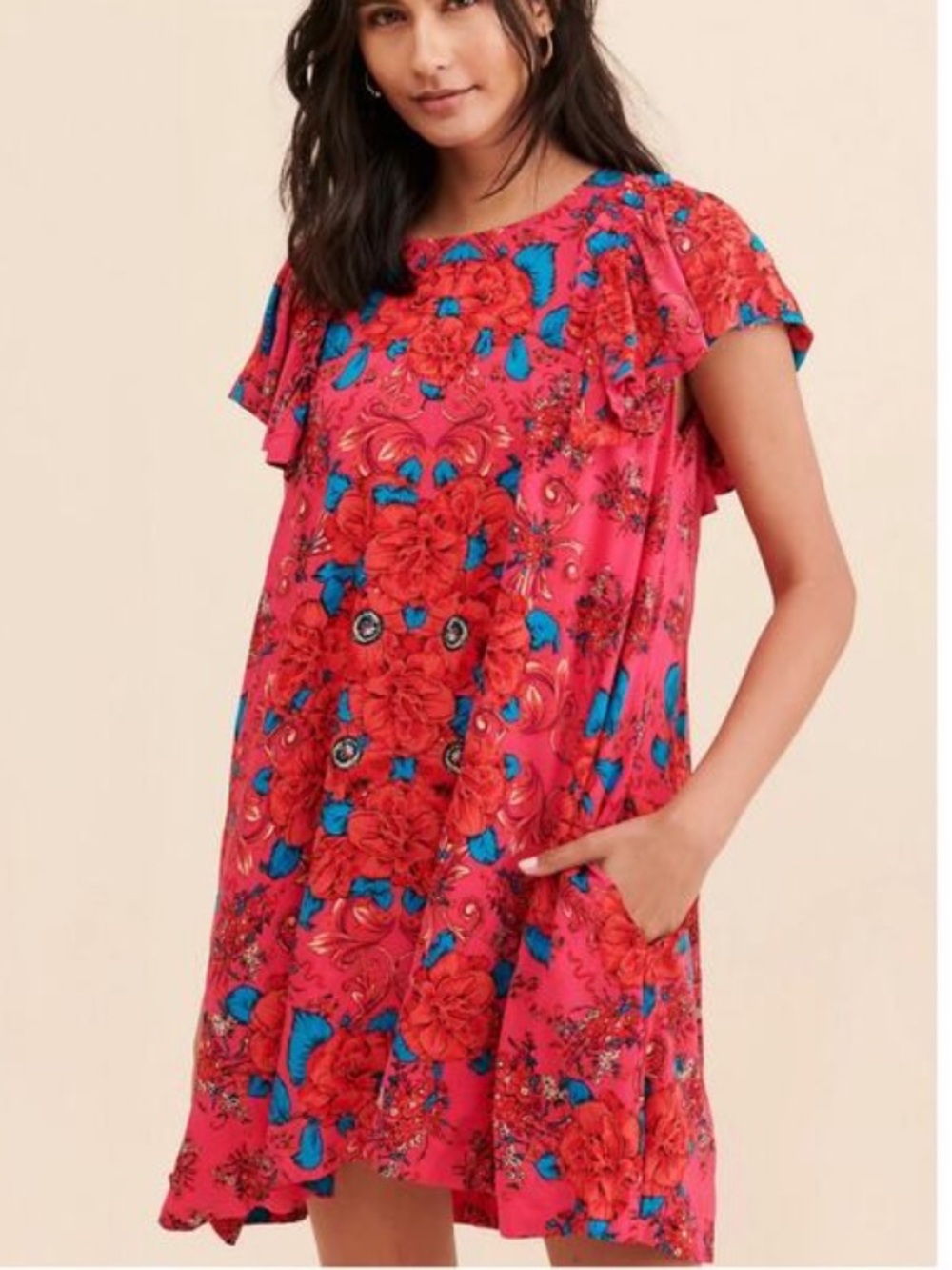 Free People Yara Printed Mini Dress - Short Sleeve